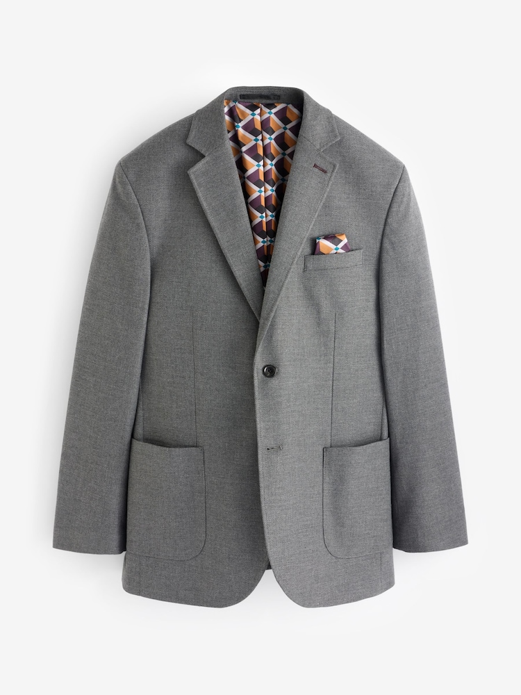 Grey Regular Fit Textured Smart Blazer - Image 7 of 10