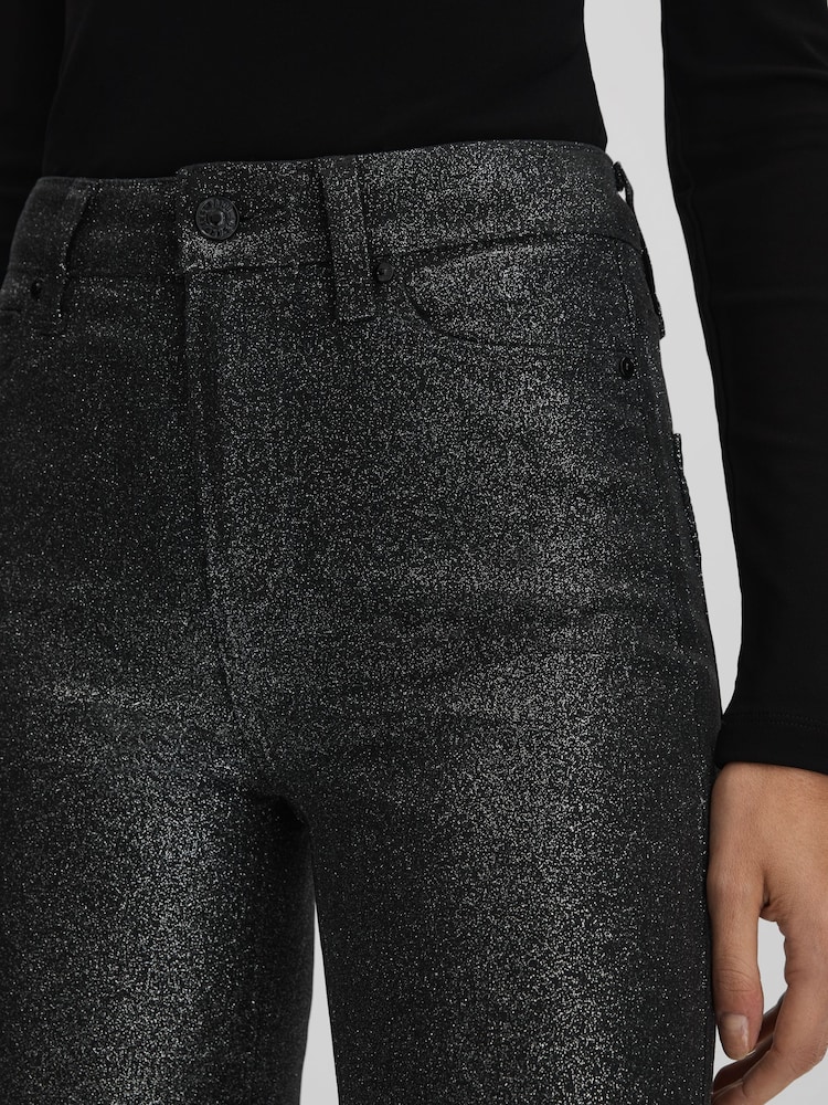 Pantaloni strălucitori Paige cu talie înaltă - Image 4 of 6