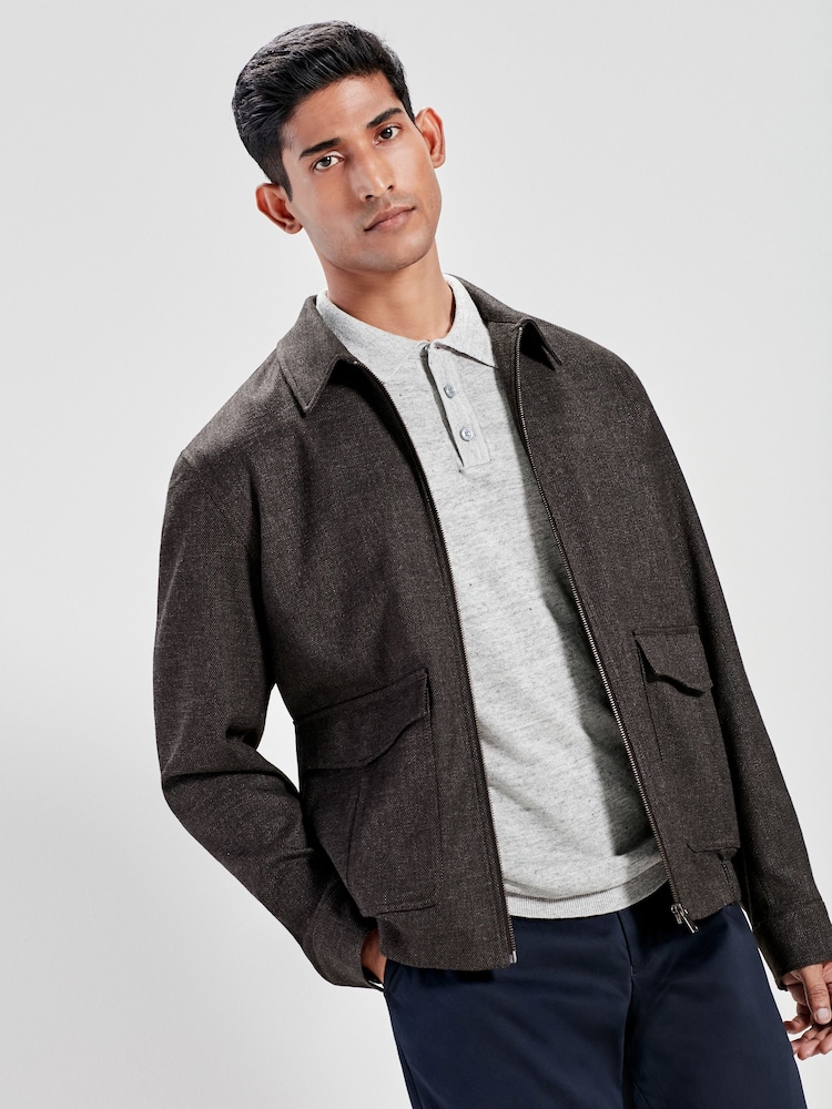 Brown Smart Textured Blouson Jacket - Image 1 of 10