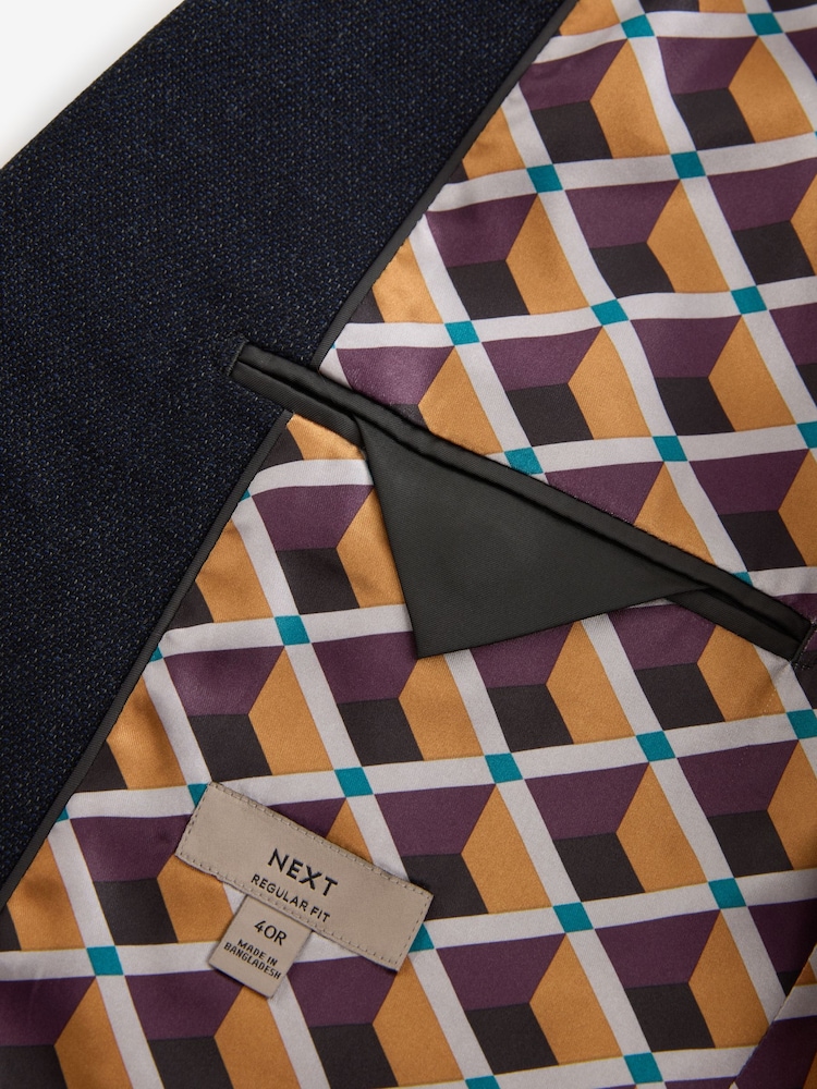 Navy Blue Regular Fit Textured Smart Blazer - Image 10 of 11