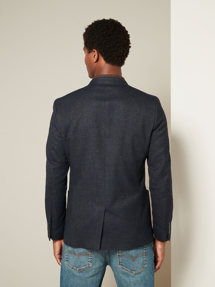 Navy Blue Regular Fit Textured Smart Blazer - Image 3 of 11