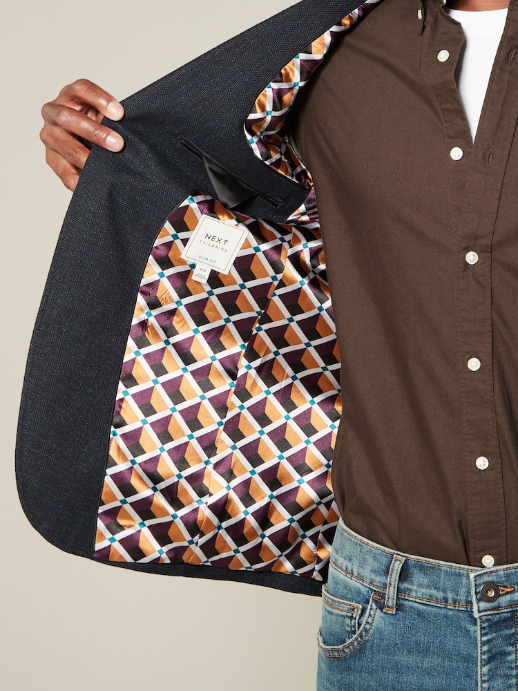 Navy Blue Regular Fit Textured Smart Blazer - Image 5 of 11