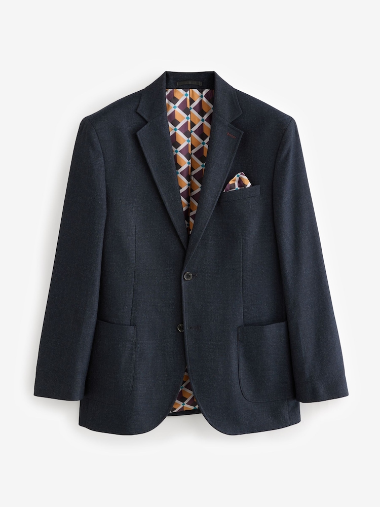 Navy Blue Regular Fit Textured Smart Blazer - Image 7 of 11