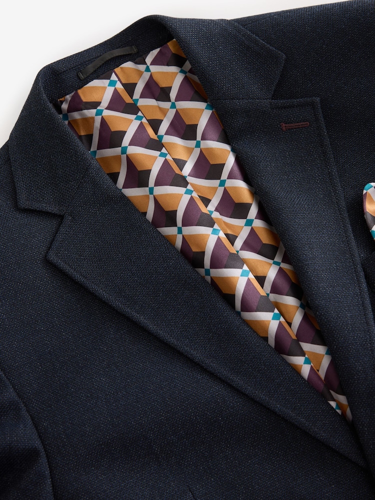 Navy Blue Regular Fit Textured Smart Blazer - Image 8 of 11