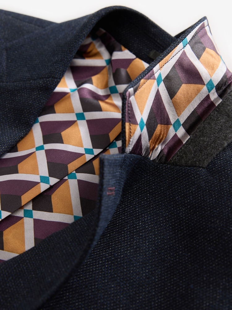 Navy Blue Regular Fit Textured Smart Blazer - Image 9 of 11