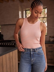 Orange Stripe/White High Neck Ribbed Racer Vest Tops 2 Pack - Image 2 of 10