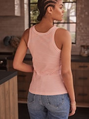 Orange Stripe/White High Neck Ribbed Racer Vest Tops 2 Pack - Image 3 of 10