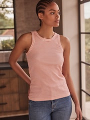 Orange Stripe/White High Neck Ribbed Racer Vest Tops 2 Pack - Image 4 of 10