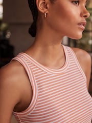 Orange Stripe/White High Neck Ribbed Racer Vest Tops 2 Pack - Image 6 of 10