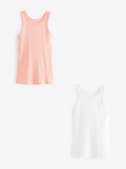 Orange Stripe/White High Neck Ribbed Racer Vest Tops 2 Pack - Image 7 of 10