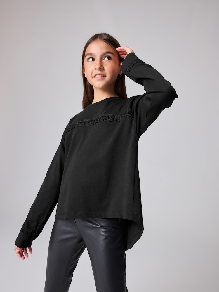 smALLSAINTS Girls Logo Lace Pleat Back Long Sleeve 100% Cotton T-Shirt - صورة 1 من 8