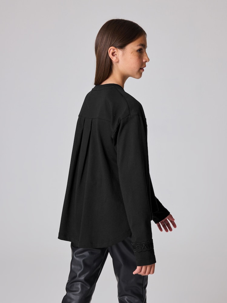 smALLSAINTS Girls Logo Lace Pleat Back Long Sleeve 100% Cotton T-Shirt - صورة 2 من 8
