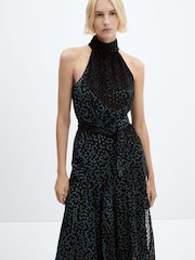 Mango Halterneck Polka Dot Velvet Dress - Image 2 of 6