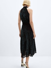 Mango Halterneck Polka Dot Velvet Dress - Image 3 of 6