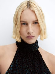 Mango Halterneck Polka Dot Velvet Dress - Image 4 of 6