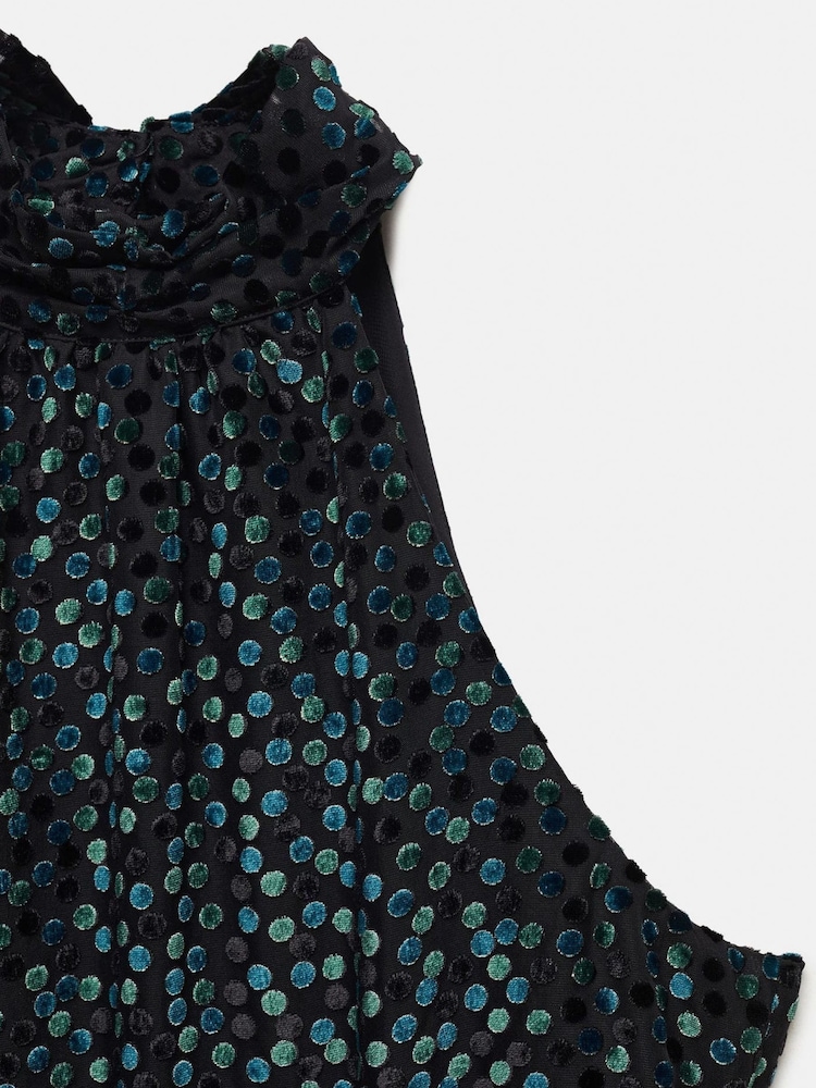Mango Halterneck Polka Dot Velvet Dress - Image 6 of 6