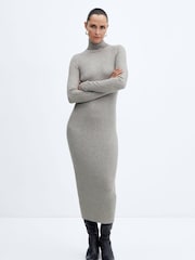 Mango Grey Turtleneck Knitted Midi Dress - Image 1 of 7
