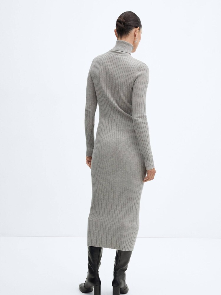 Mango Grey Turtleneck Knitted Midi Dress - Image 2 of 7