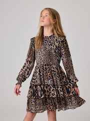 smALLSAINTS Leopard Print Antheia Long Sleeve Girls Dress - Image 2 of 5