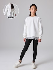 smALLSAINTS White/Black Girls Lee Lace 100% Cotton Sweatshirt and Legging Set - Image 1 of 13
