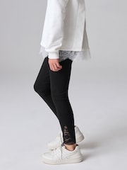 smALLSAINTS White/Black Girls Lee Lace 100% Cotton Sweatshirt and Legging Set - Image 6 of 13