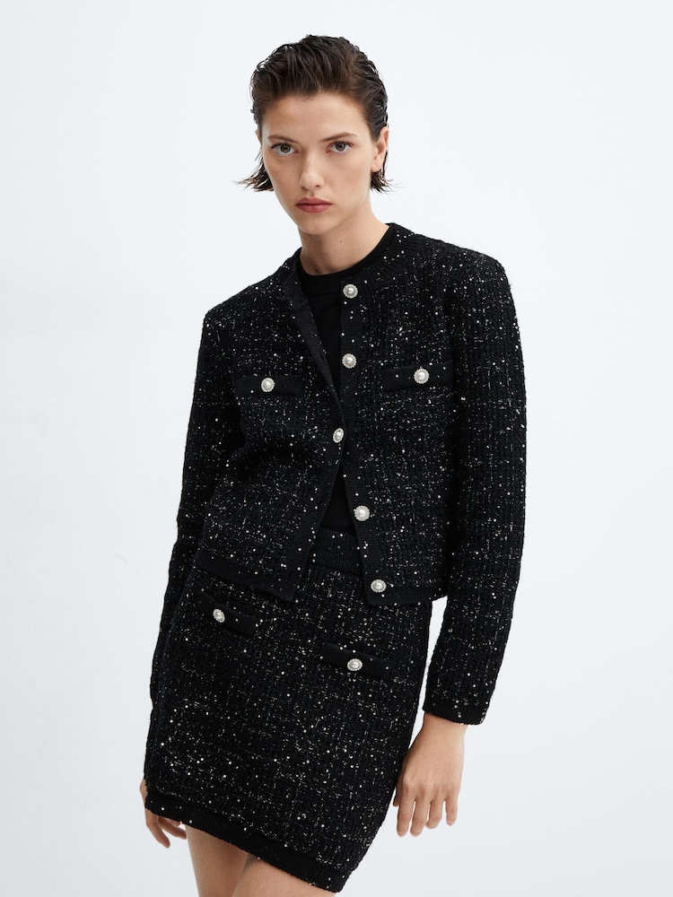 Mango Black Buttoned Tweed Skirt - Image 1 of 6