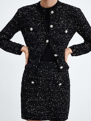 Mango Black Buttoned Tweed Skirt - Image 4 of 6