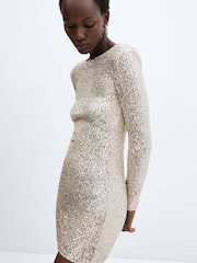 Mango Sequin Shoulder Padded Long-Sleeved Dress - Image 2 of 7