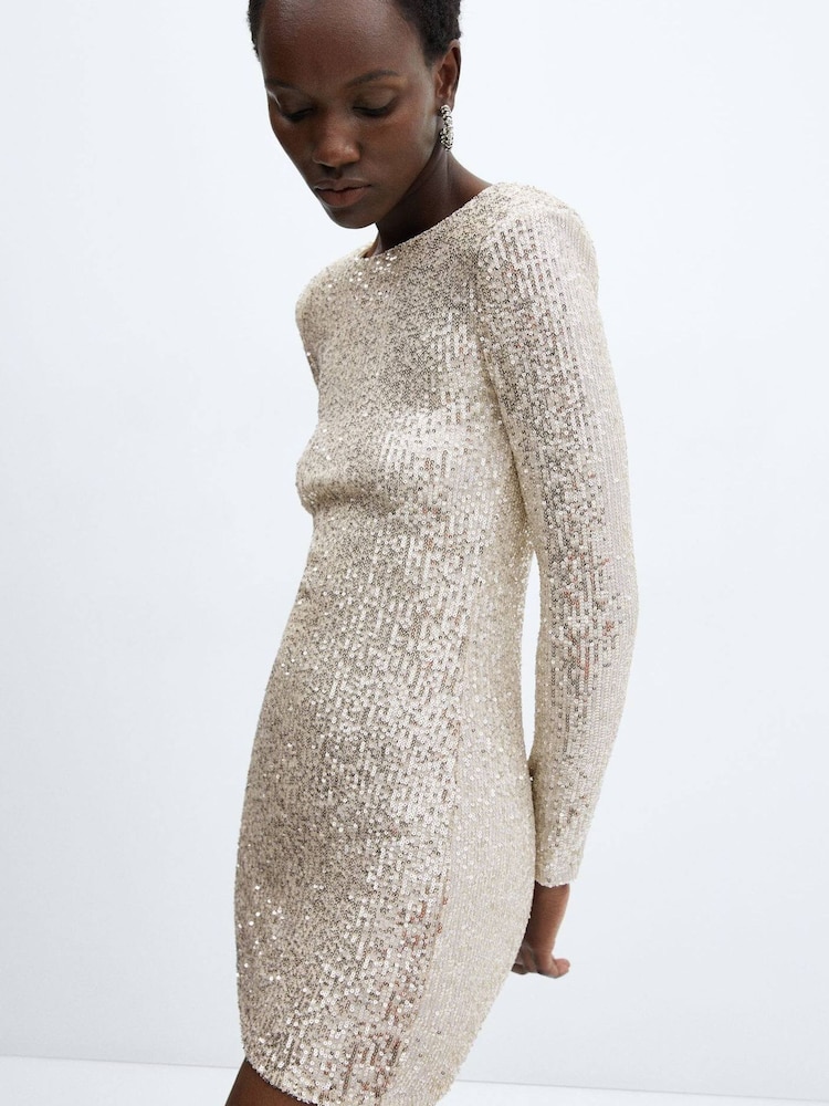 Mango Sequin Shoulder Padded Long-Sleeved Dress - Image 2 of 7