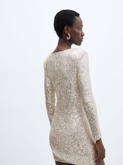 Mango Sequin Shoulder Padded Long-Sleeved Dress - Image 3 of 7