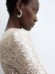 Mango Sequin Shoulder Padded Long-Sleeved Dress - Image 4 of 7