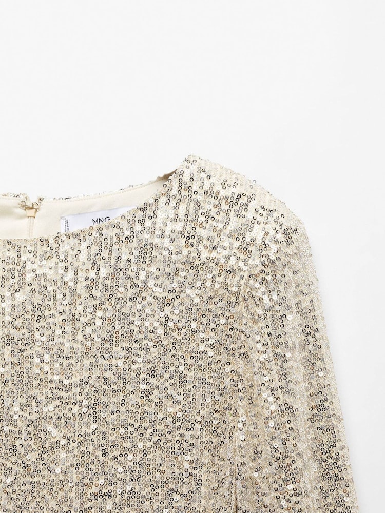 Mango Sequin Shoulder Padded Long-Sleeved Dress - Image 7 of 7