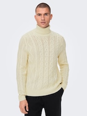 Only & Sons Cream Cable Knit Cosy Jumper - Image 1 of 6