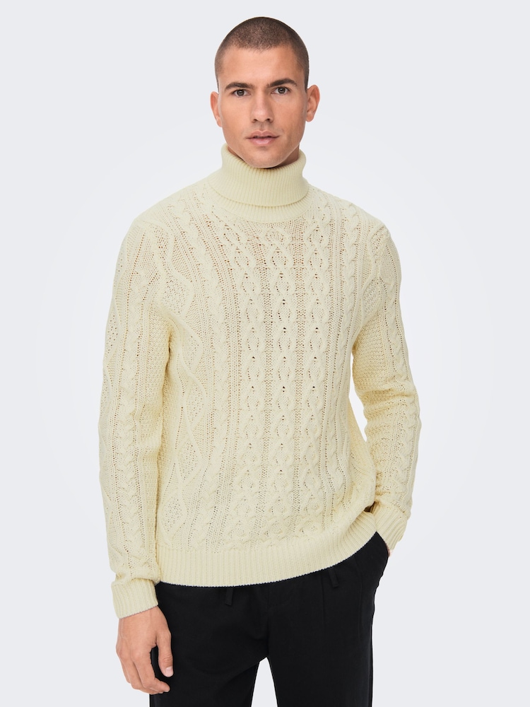 Only & Sons Cream Cable Knit Cosy Jumper - Image 1 of 6