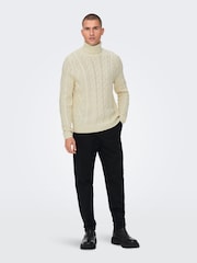 Only & Sons Cream Cable Knit Cosy Jumper - Image 3 of 6
