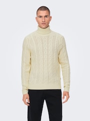 Only & Sons Cream Cable Knit Cosy Jumper - Image 4 of 6