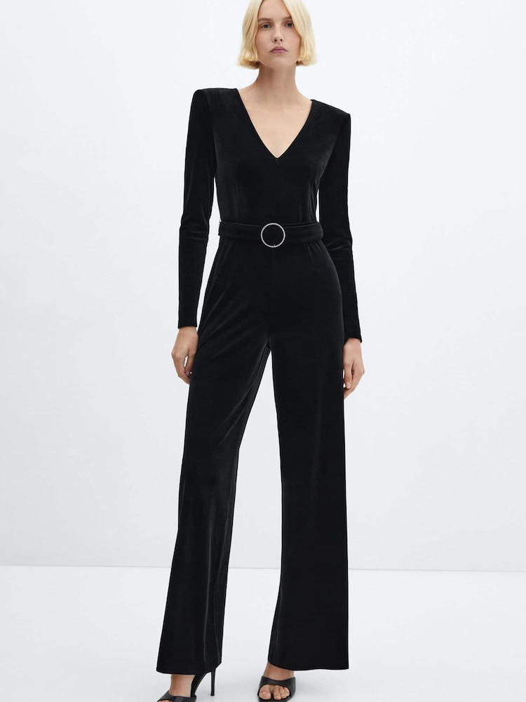 Mango Velvet Belt Jumpsuit - Image 1 of 7