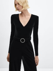 Mango Velvet Belt Jumpsuit - Image 3 of 7