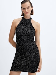 Mango Sequined Halter-Neck Mini Dress - Image 1 of 7