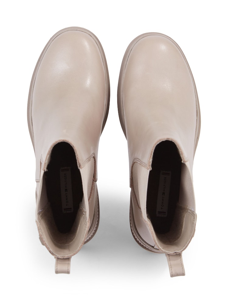 Tommy Hilfiger Cream Leather Mid Heel Boots - Image 3 of 3 Tommy Hilfiger Cream Leather Mid Heel Boots - Image 3 of 3