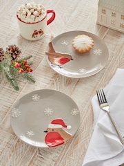 Set of 2 Red Christmas Robin Side Plates - Image 1 of 4