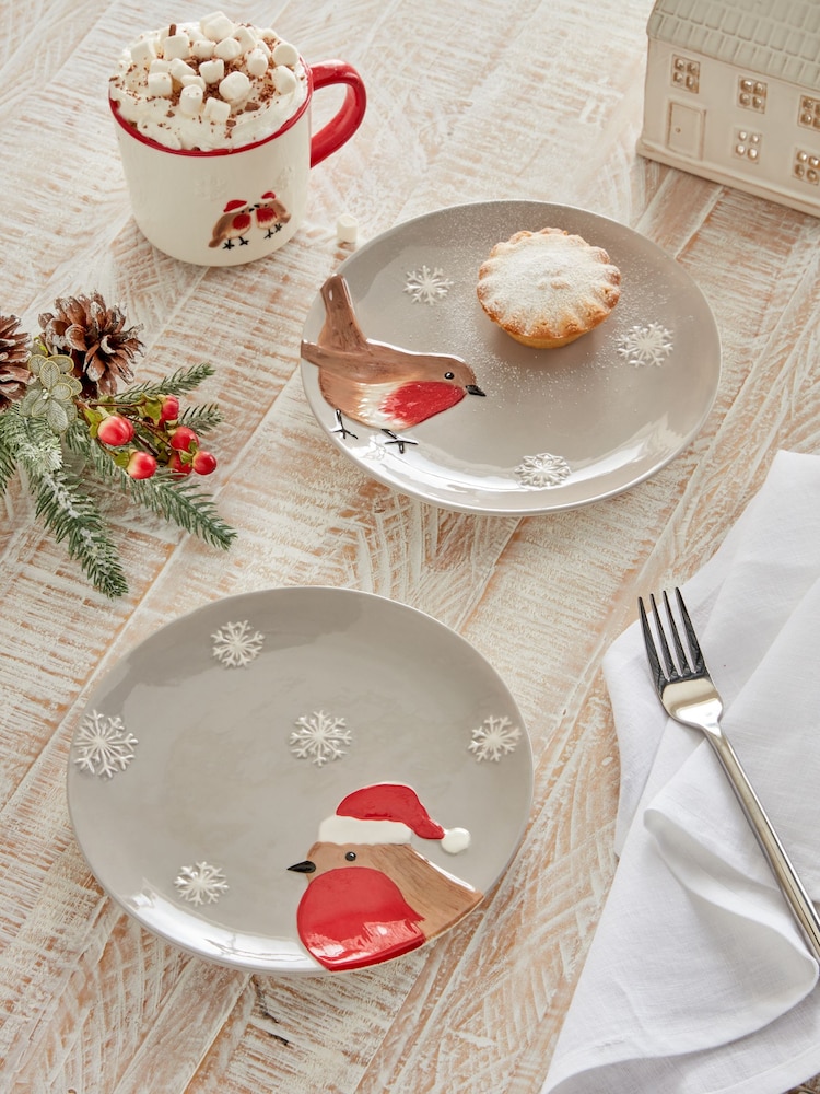 Set of 2 Red Christmas Robin Side Plates - Image 1 of 4
