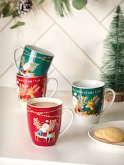 Set of 4 Red and Green Santa Mugs - Image 1 of 4
