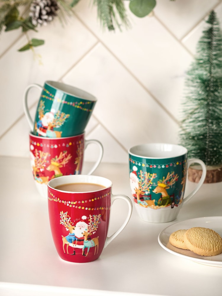Set of 4 Red and Green Santa Mugs - Image 1 of 4