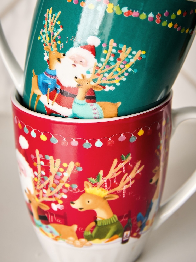 Set of 4 Red and Green Santa Mugs - Image 2 of 4