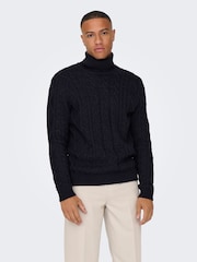 Only & Sons Blue Cable Knit Cosy Jumper - Image 1 of 6