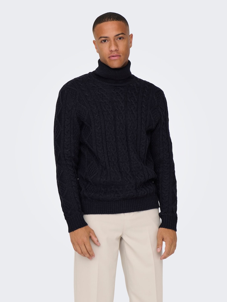 Only & Sons Blue Cable Knit Cosy Jumper - Image 1 of 6