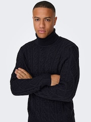 Only & Sons Blue Cable Knit Cosy Jumper - Image 4 of 6