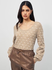 PIECES Cream Long Sleeve Textured Polka Dot Jumper - Image 1 of 5
