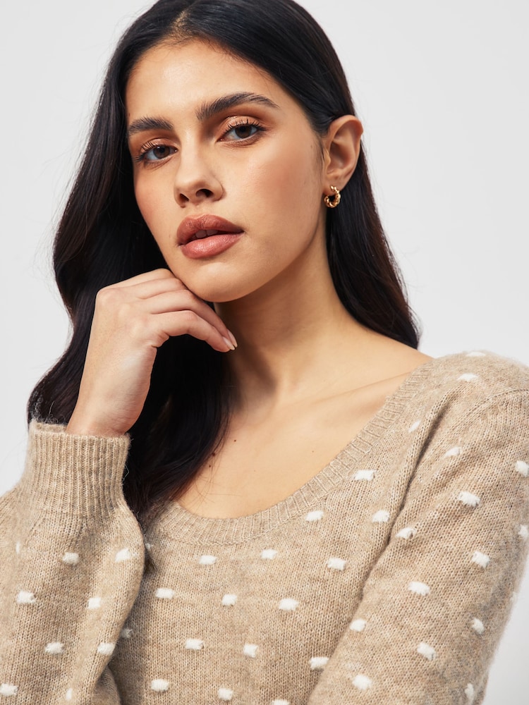 PIECES Cream Long Sleeve Textured Polka Dot Jumper - Image 3 of 5